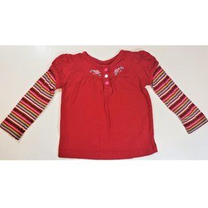Wonderkids Girls 2T Red Long-Sleeve Cotton Shirt w Flower Embroidery Button Neck